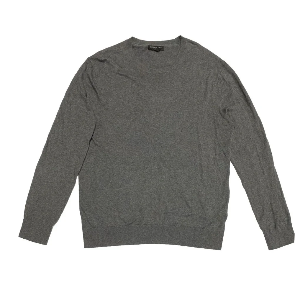 Banana Republic Cotton Sweater Gray Crewneck M Knit Pullover Mens Long Sleeve